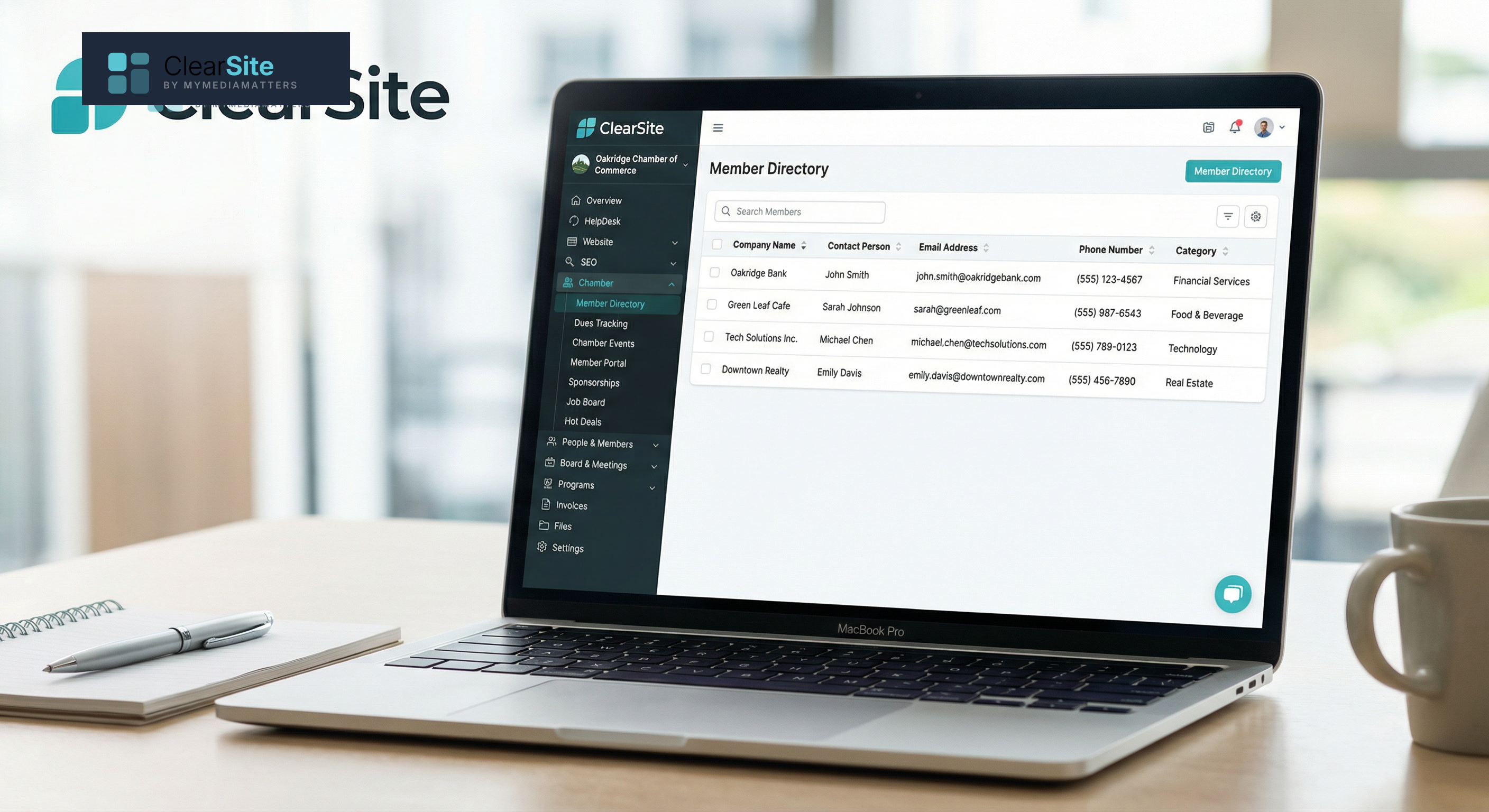 Chamber of Commerce portal dashboard with member directory