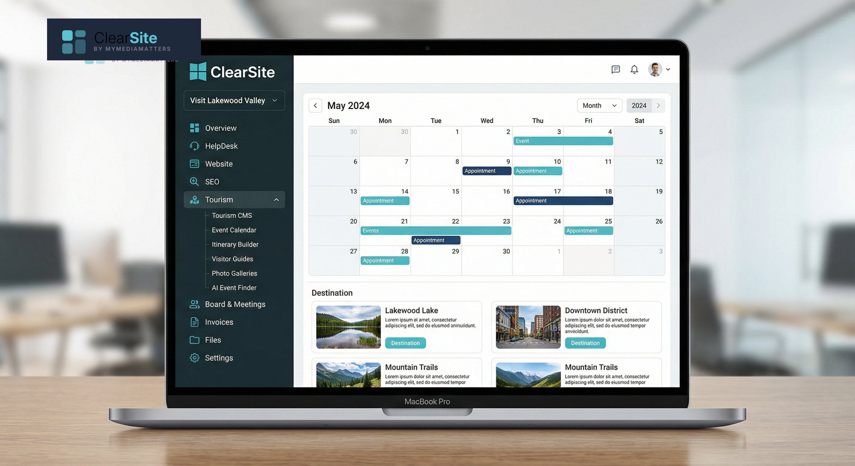Tourism portal with event calendar and destination listings